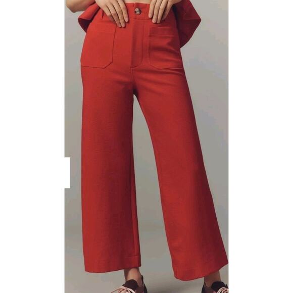 The Colette Knit Crop Wide-Leg Pants by Maeve Sz 31 Petite True Red New - Picture 2 of 5